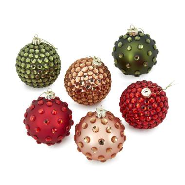 Pallina natalizia vetro rosse rosa verde pietre Set 6 pz