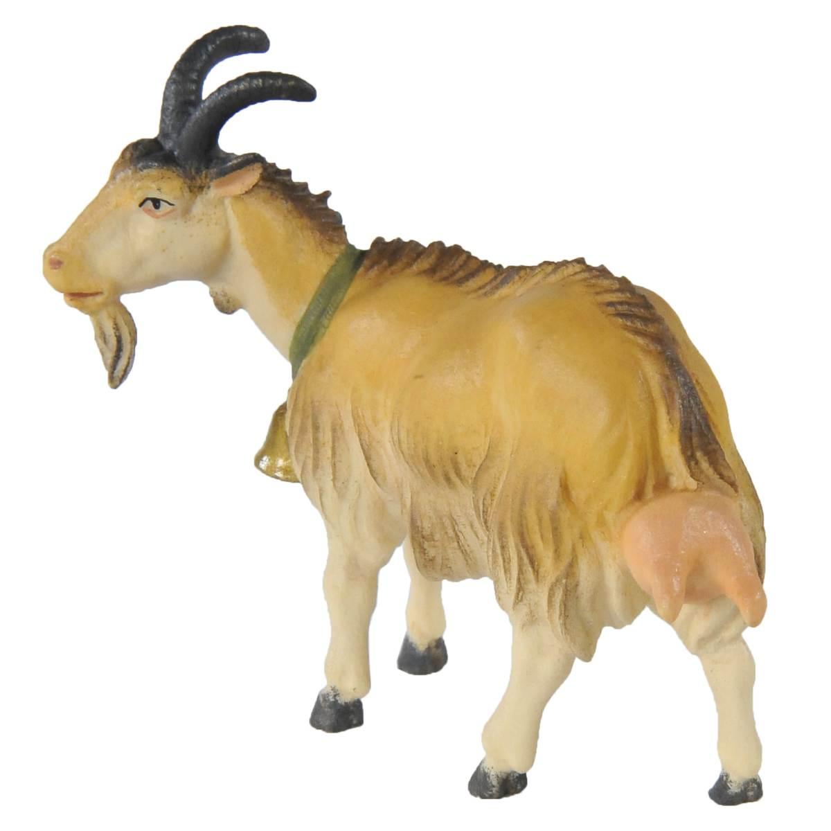 Statua presepe 15 cm scultura in legno capra da mungere