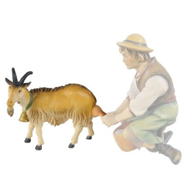 Statua presepe 15 cm scultura in legno capra da mungere