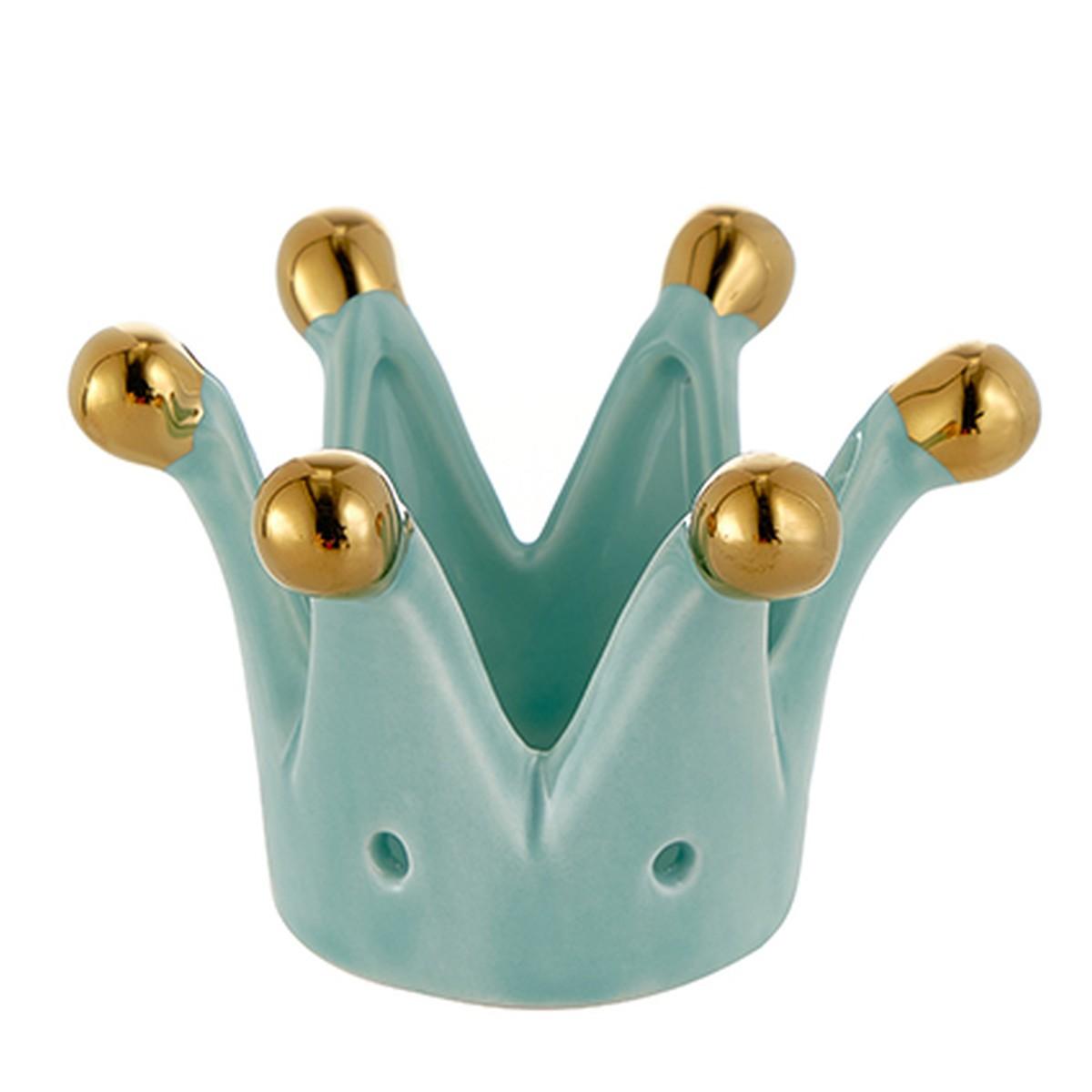 Corona mini porcellana azzurra punte oro