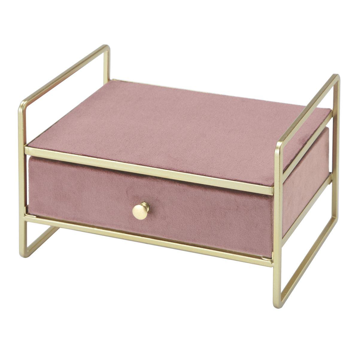 Portagioie metallo velluto chic rosa cassetto 21 x 14 x 13 cm