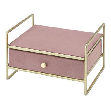 Portagioie metallo velluto chic rosa cassetto 21 x 14 x 13 cm