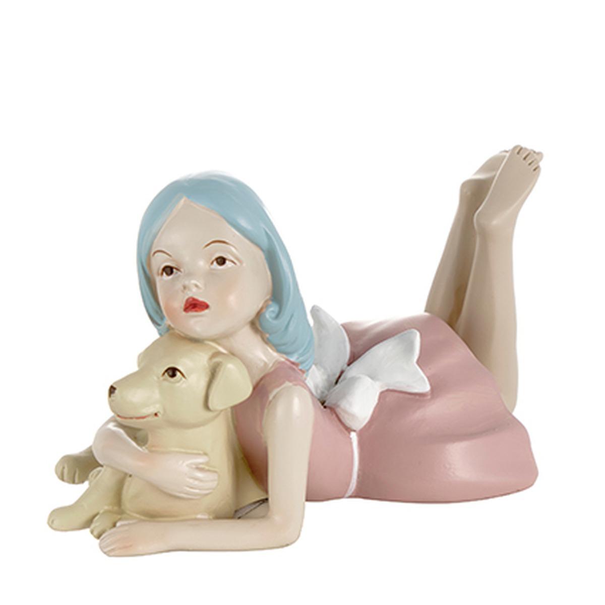 Statua ragazza dream sdraiata cagnolino