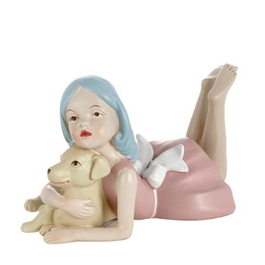 Statua ragazza dream sdraiata cagnolino