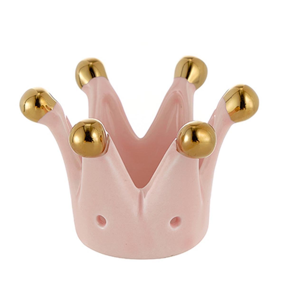 Corona mini porcellana rosa cipria punte oro
