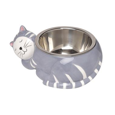 Ciotola Animali Ceramica Metallo Gatto cm.Ø14x18 | Montemaggi