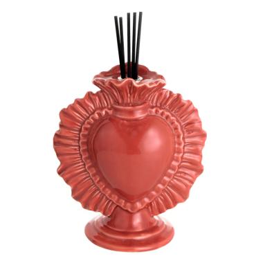 Cuore ex voto porcellana diffusore essenze corallo bastoncini 14 cm