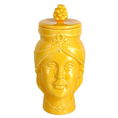 Barattolo Porcellana Testa Regina Moro Giallo cm.Ø10x25 | Montemaggi