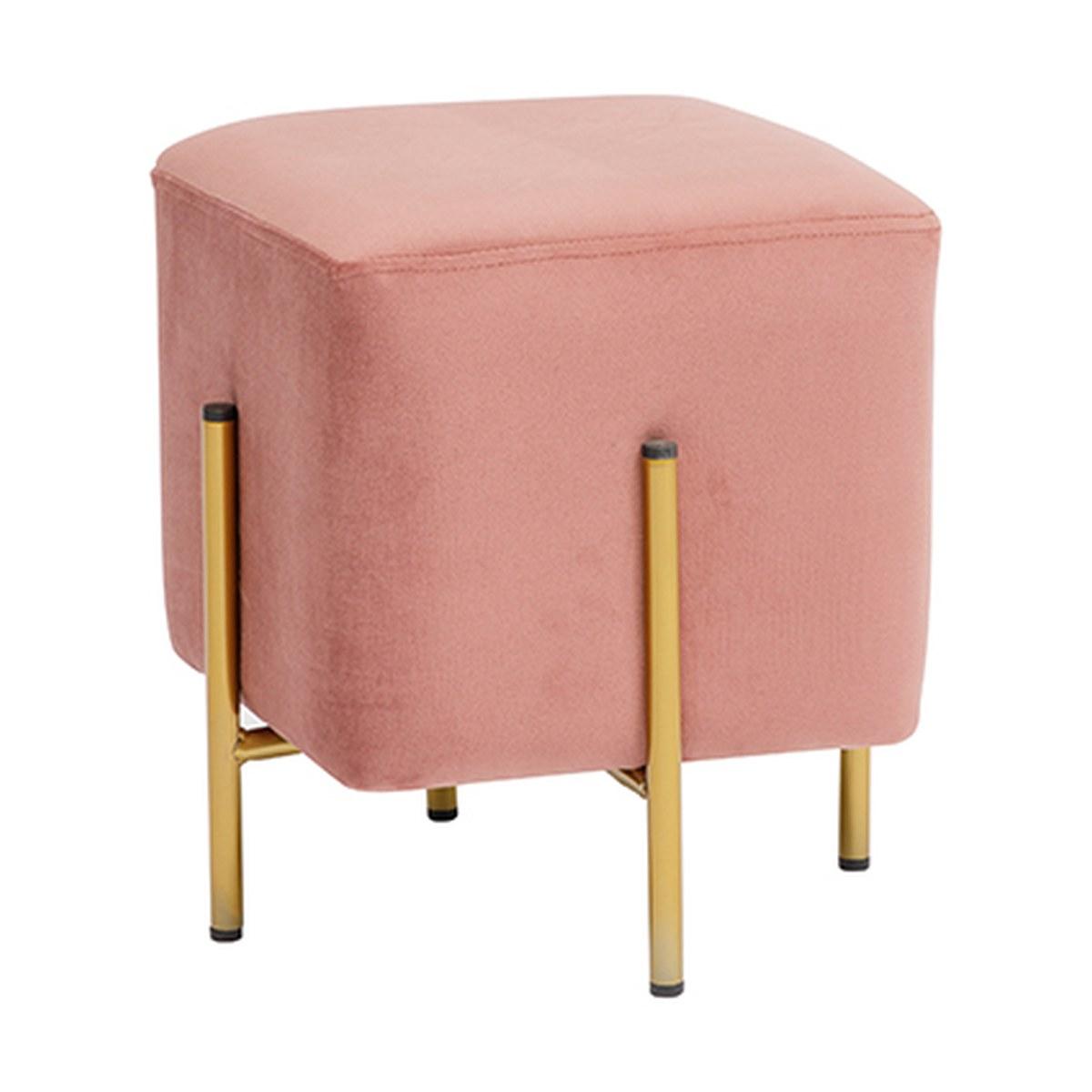 Pouf velluto quadrato rosa cipria piedini oro 33 x 33 x 38 cm