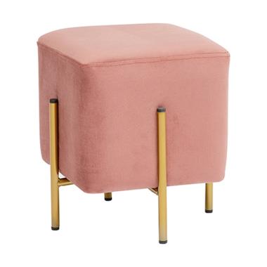 Pouf velluto quadrato rosa cipria piedini oro 33 x 33 x 38 cm