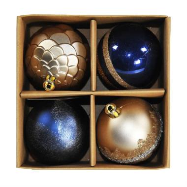 Pallina natalizia vetro oro blu glitter Set 4 pz