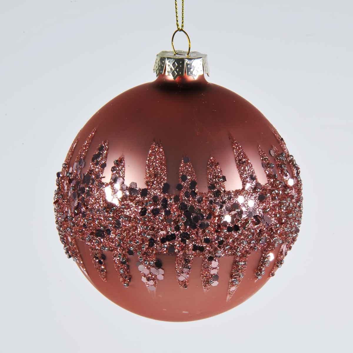 Pallina natalizia vetro rosa glitter Ø 10 cm