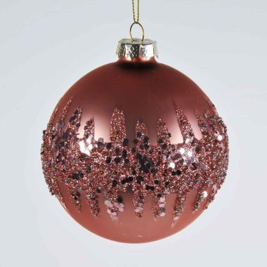 Pallina natalizia vetro rosa glitter Ø 10 cm