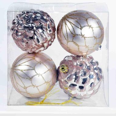 Pallina natalizia vetro rosa glitter Set 4 pz