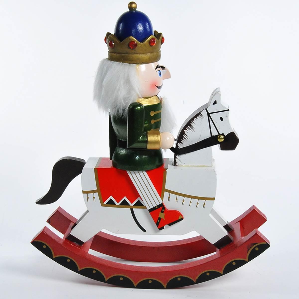 Soldatino schiaccianoci legno divisa blu cavallo dondolo modello a 31 cm