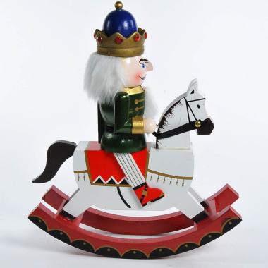 Soldatino schiaccianoci legno divisa blu cavallo dondolo modello a 31 cm