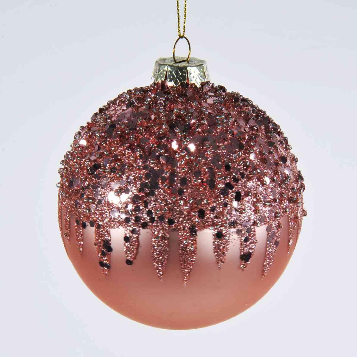 Pallina natalizia vetro rosa glitter Ø 10 cm