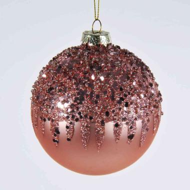 Pallina natalizia vetro rosa glitter Ø 10 cm