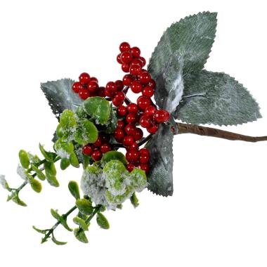 Fiore natale bacche rosse foglie innevate 18 cm