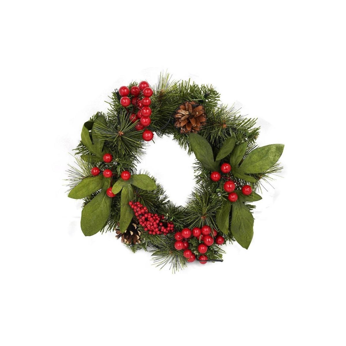 Ghirlanda natalizia verde bacche rosse led batteria Ø 30 cm