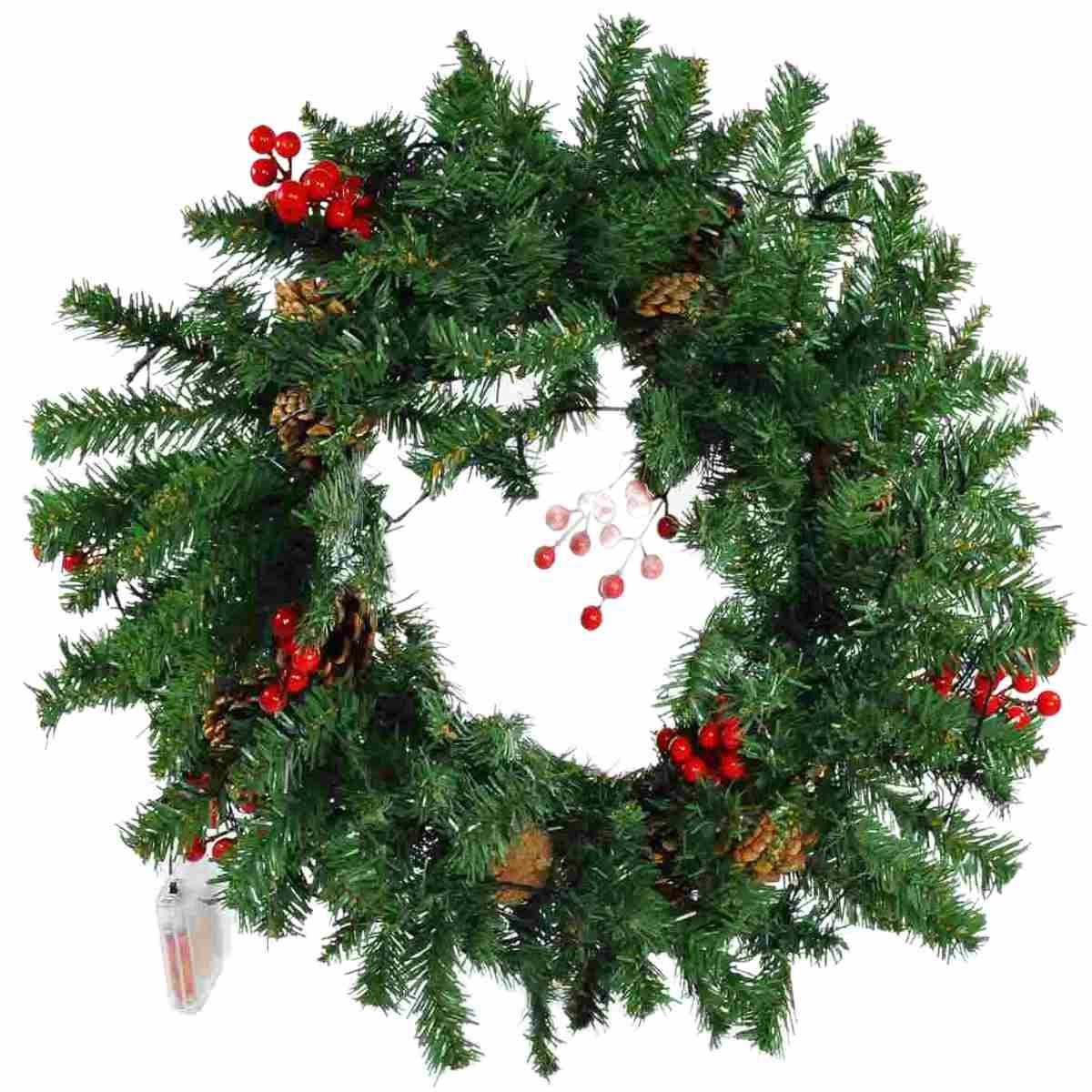 Ghirlanda natalizia verde bacche rosse led batteria Ø 50 cm