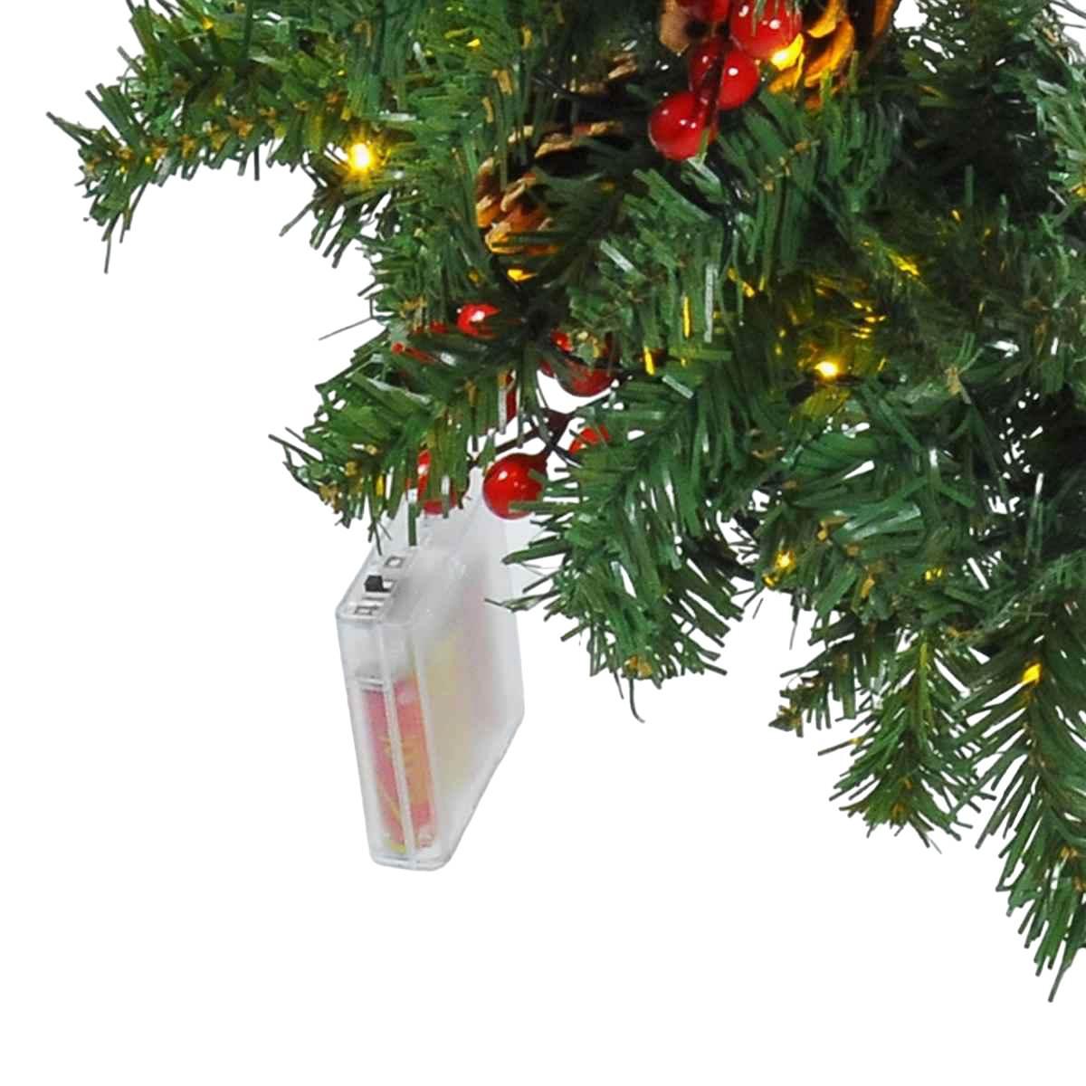 Ghirlanda natalizia verde bacche rosse led batteria Ø 50 cm
