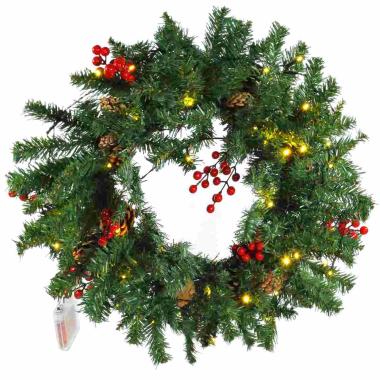 Ghirlanda natalizia verde bacche rosse led batteria Ø 50 cm