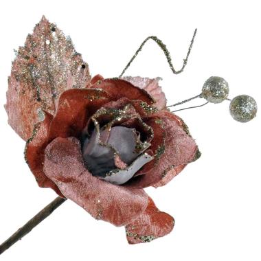 Fiore natale rosa glitterata 70 cm