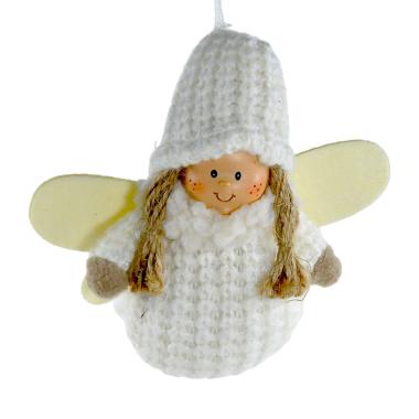 Decorazione natalizia angelo tessuto bianco cappello cocche 14 cm