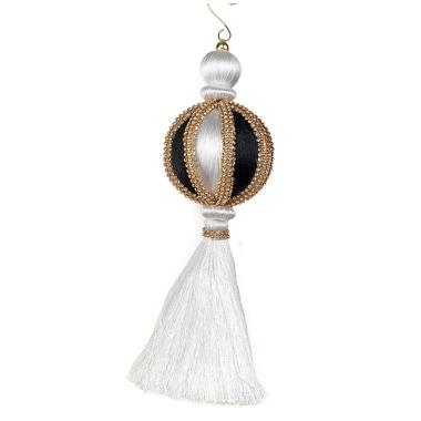 Decorazione natalizia drops bianco nero strass Ø 9 cm