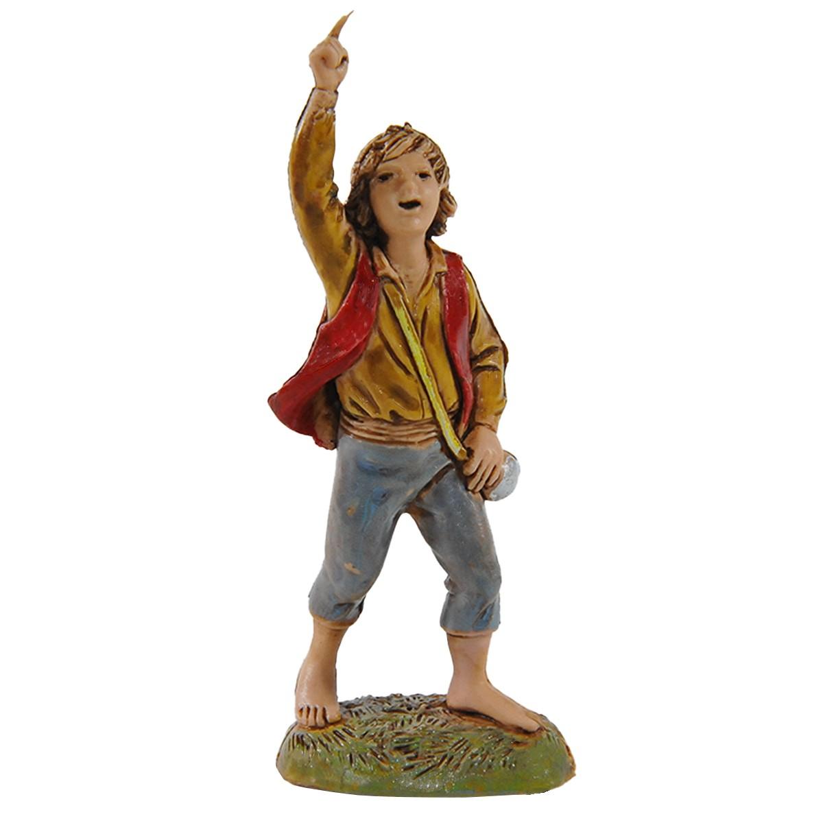 Statua presepe 10 cm bambino pastore che indica