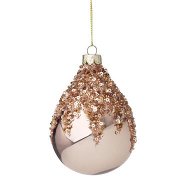 Pallina natalizia vetro goccia rame paillettes 13,5 cm