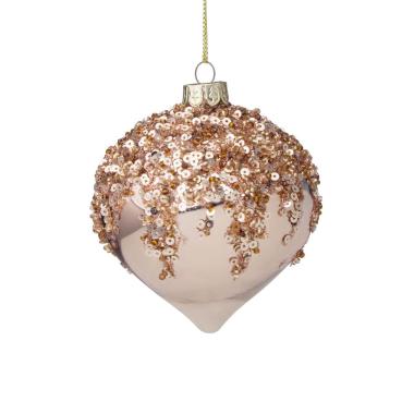 Pallina natalizia vetro cipolla rame paillettes 13,5 cm