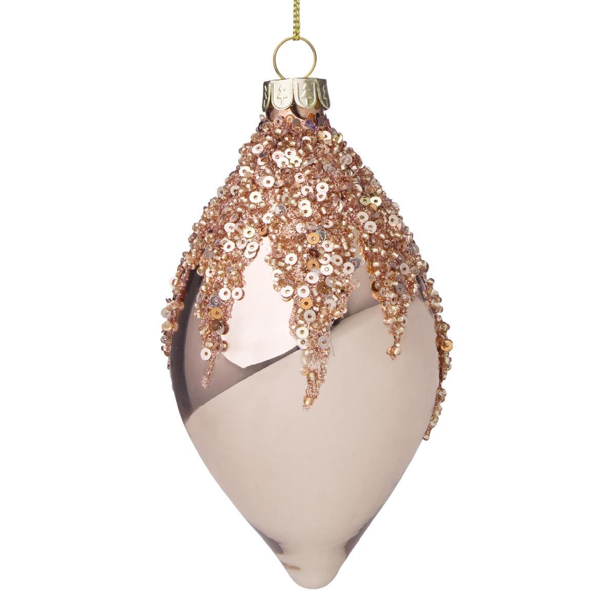Pallina natalizia vetro goccia rame paillettes 13,5 cm