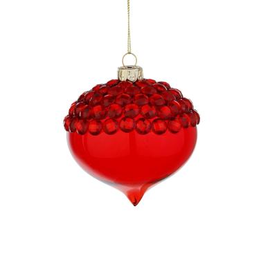 Pallina natalizia vetro cipolla rossa pietre 8 cm
