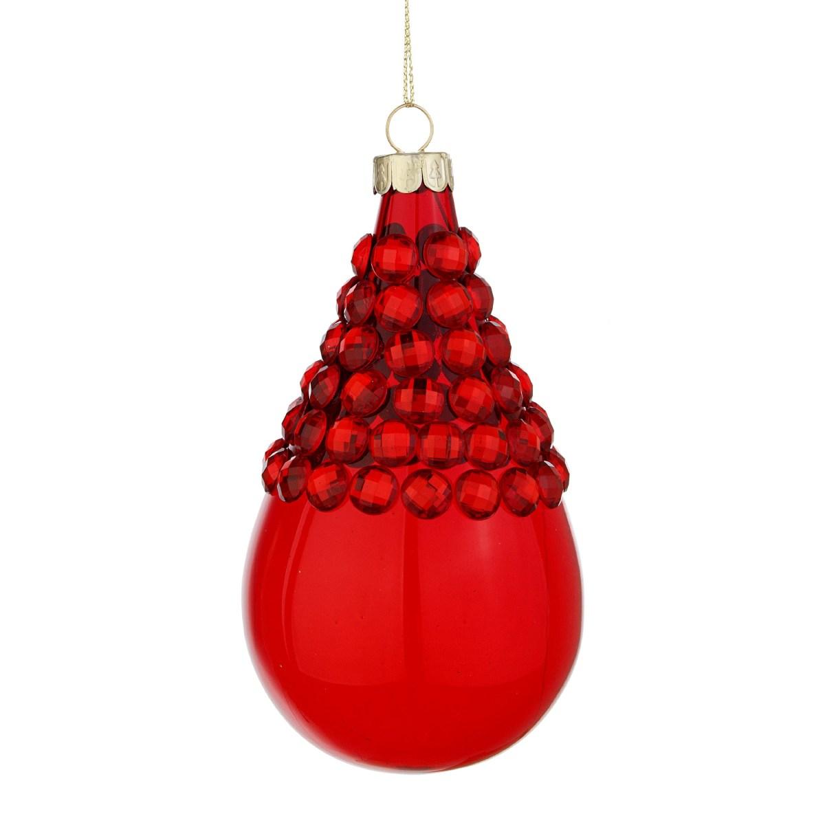 Pallina natalizia vetro rossa allungata pietre 13 cm