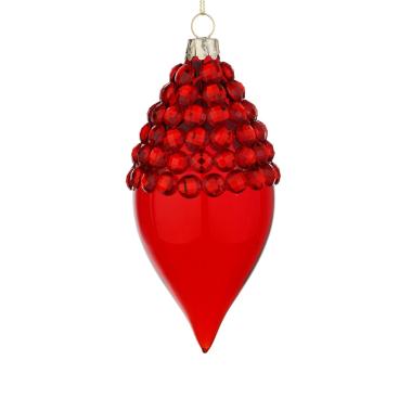 Pallina natalizia vetro rossa goccia pietre 13 cm