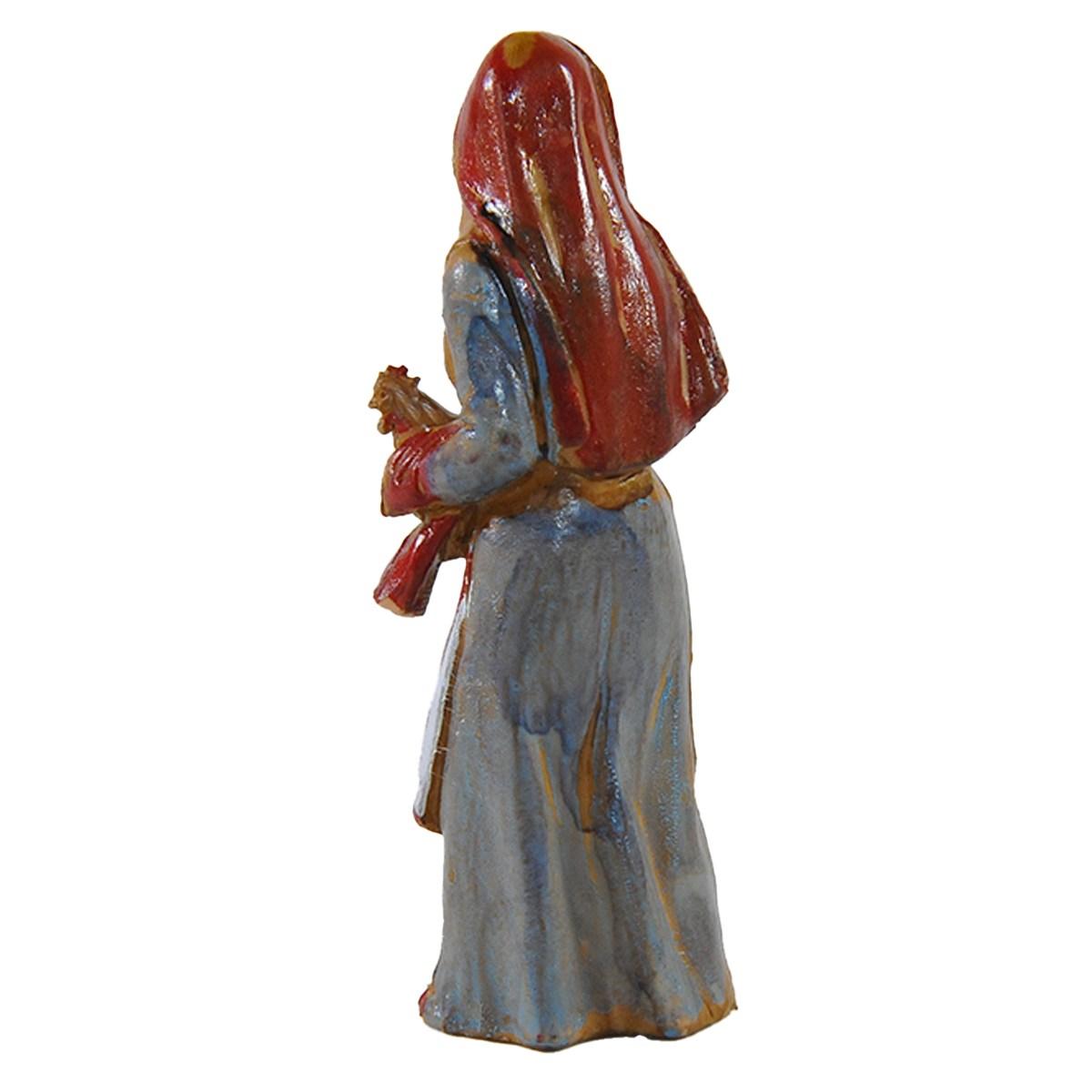 Statua presepe 8 cm donna gallina in braccio