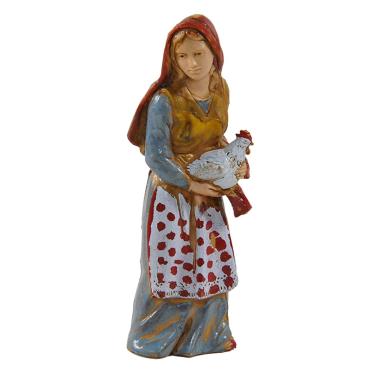 Statua presepe 8 cm donna gallina in braccio
