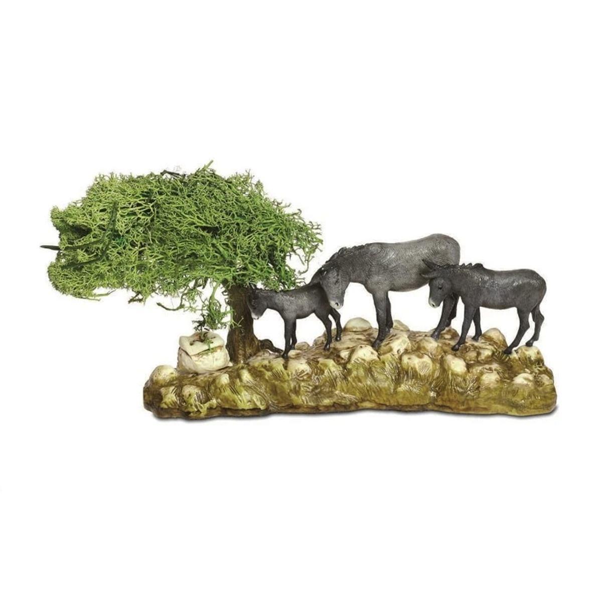 Statua presepe 8 cm gruppo 3 asini albero statue da