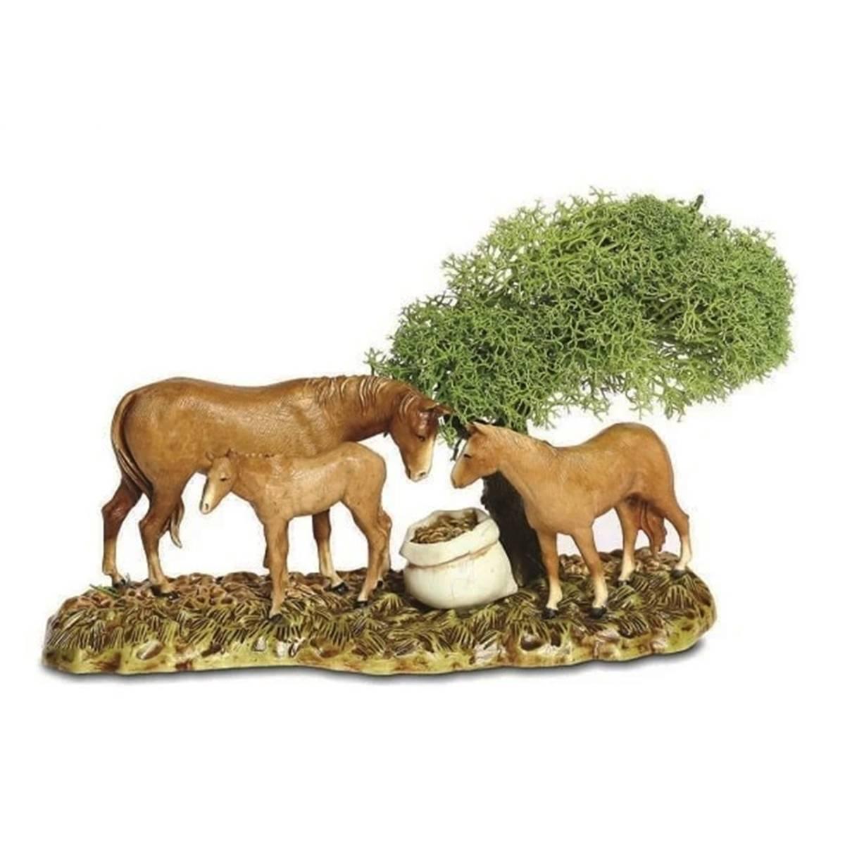 Statua presepe 8 cm gruppo 3 cavalli albero statue da