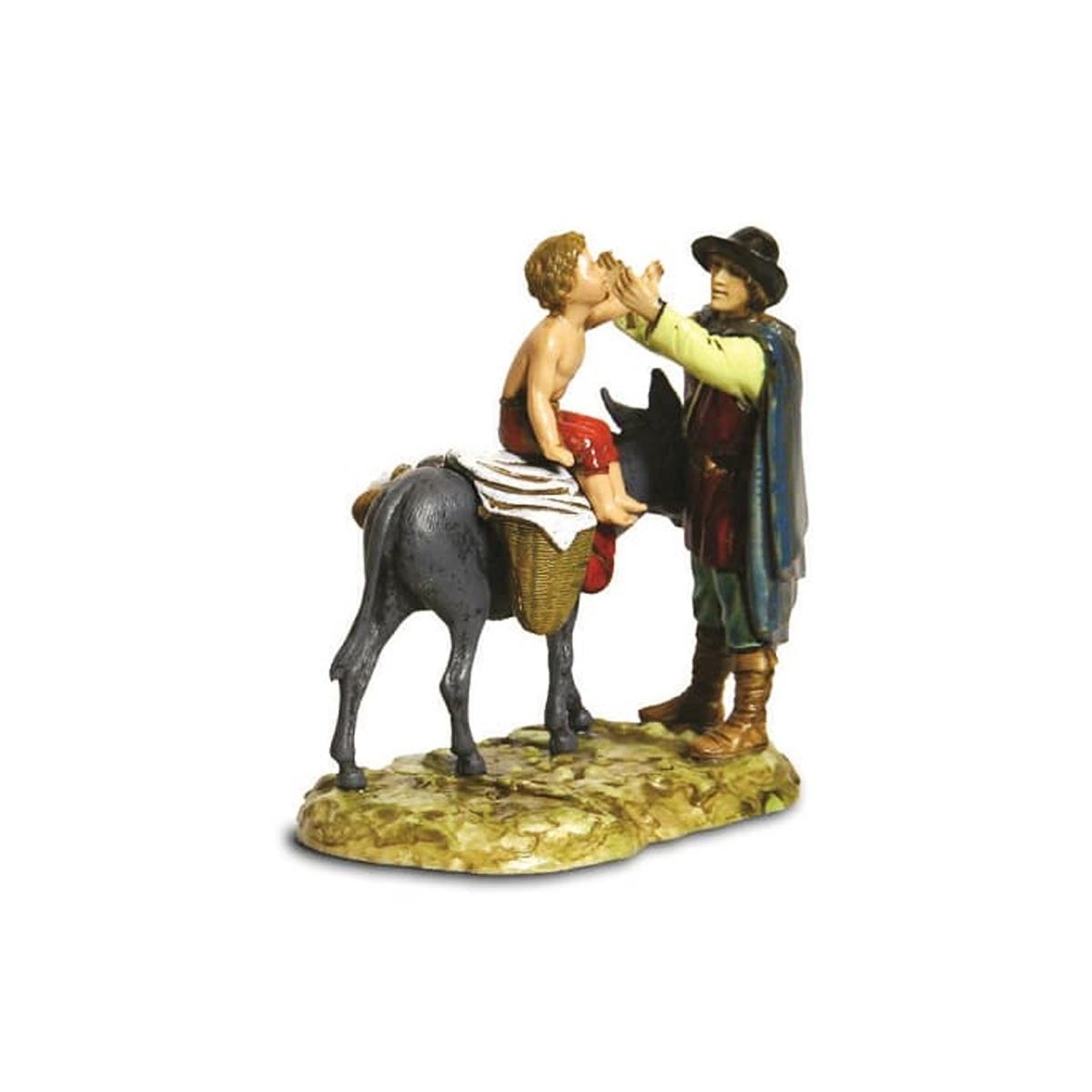 Statua presepe 10 cm famiglia pastore bambino asino