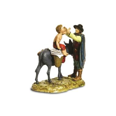 Statua presepe 10 cm famiglia pastore bambino asino