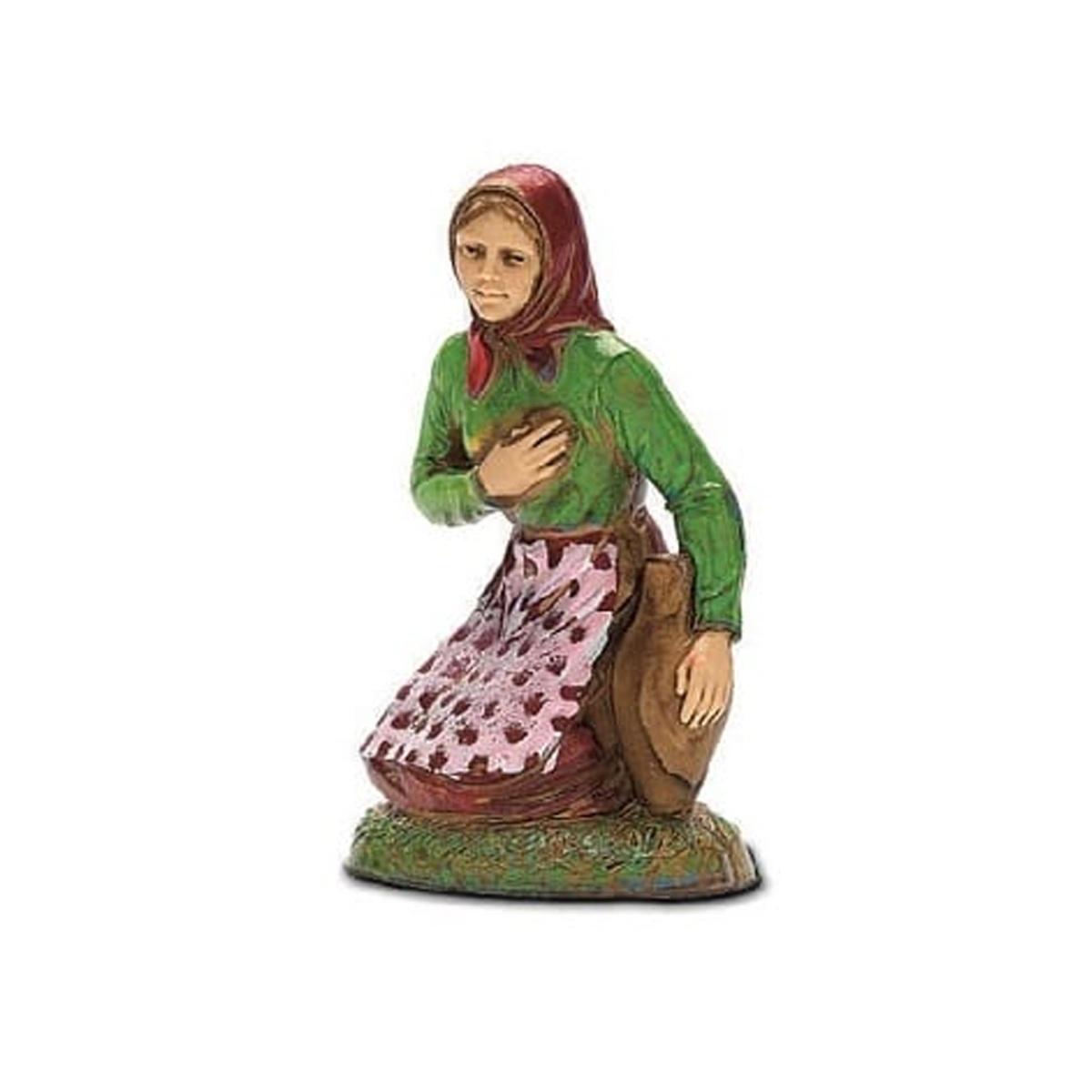 Statua presepe 10 cm donna inginocchiata anfora