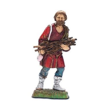 Statua presepe 10 cm pastore legna borsa