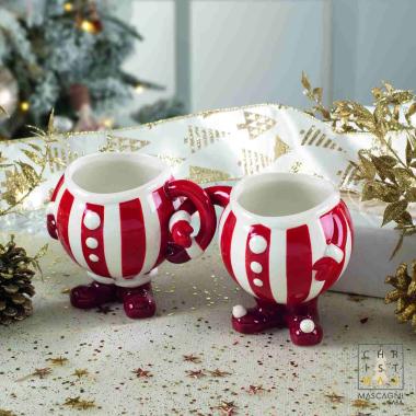 Tazza natalizia natale colazione ceramica piedini Set 2 pz