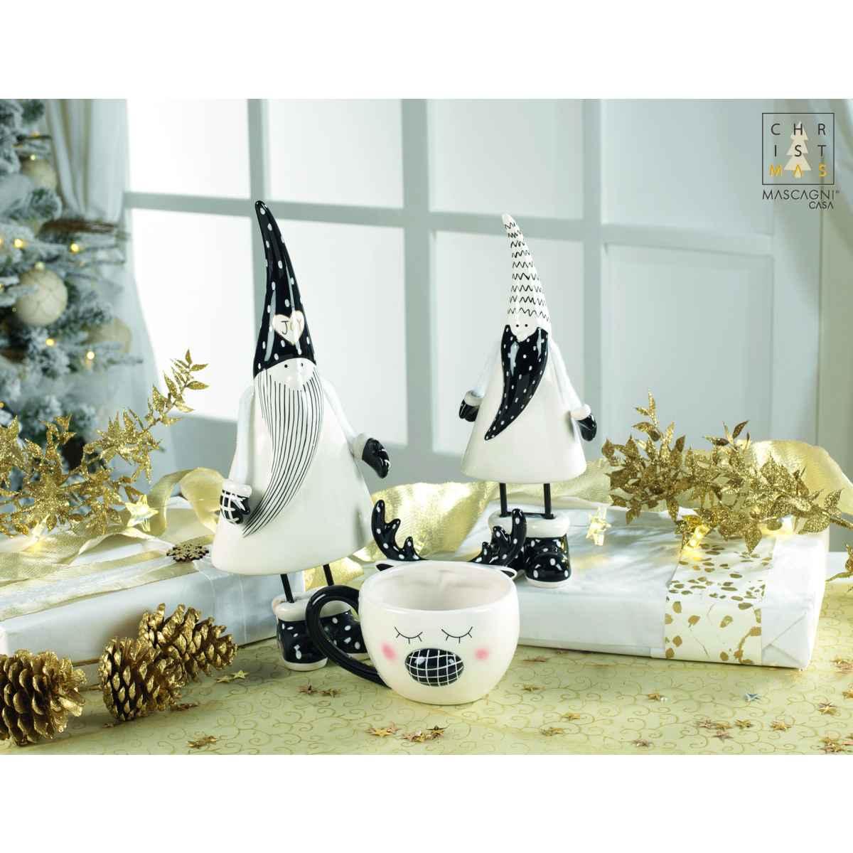 Babbo natale ceramica bianco nero 36 cm