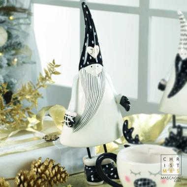 Babbo natale ceramica bianco nero 36 cm