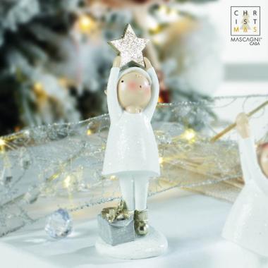 Gnomo natalizio resina bianco stella 15 cm