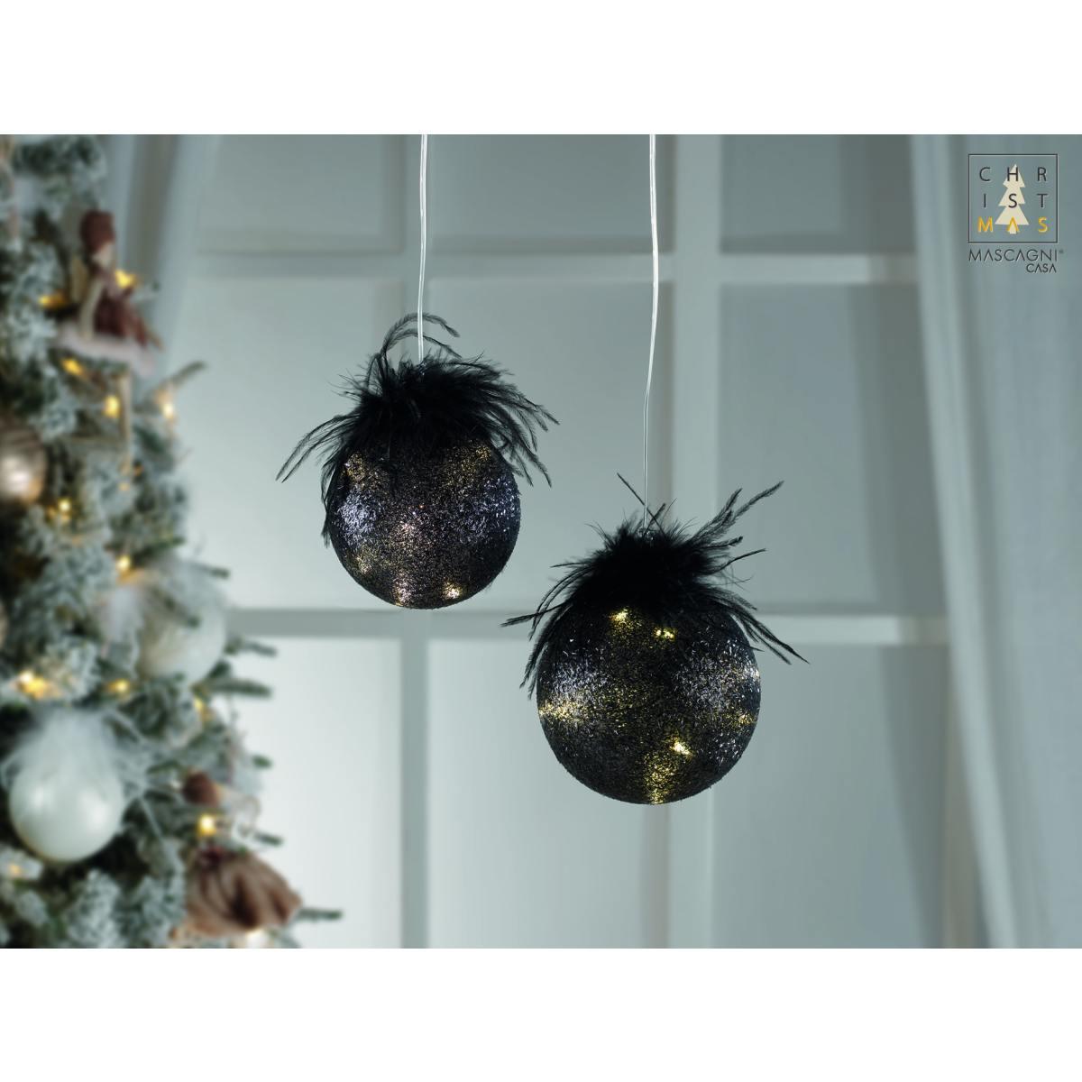 Pallina natalizia vetro nera luce led batteria Ø 12 cm